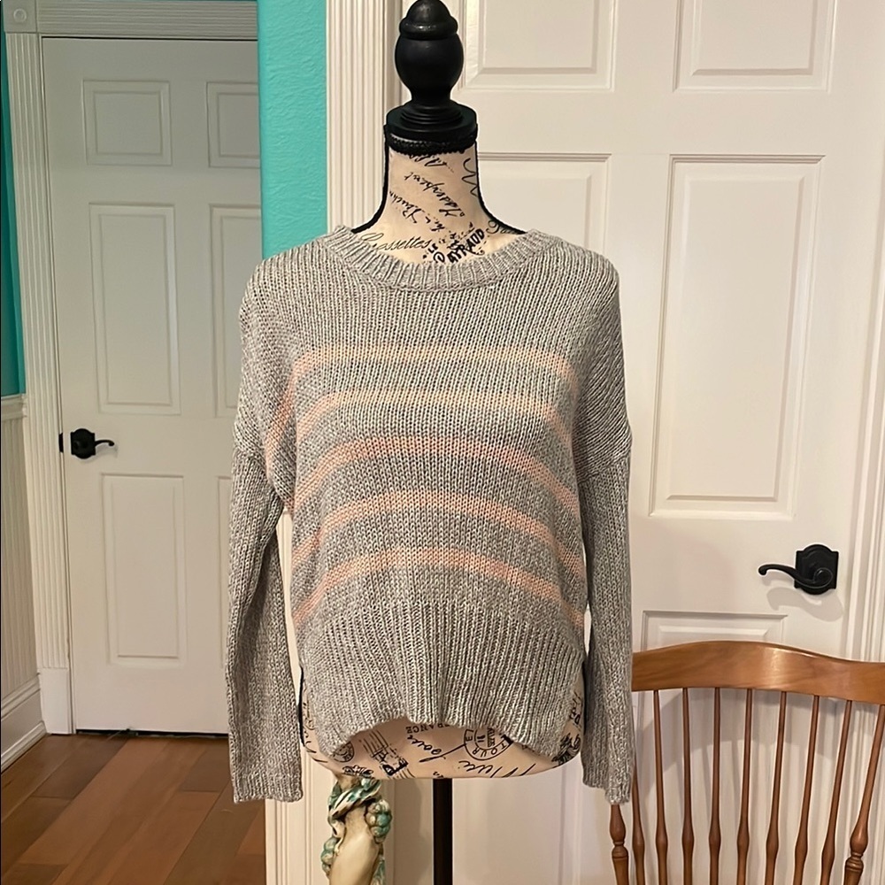 Alya Gray and Pink Striped Women's Sweater - Picture 2 of 4
